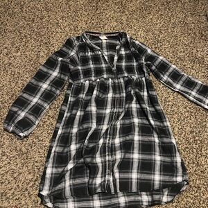 Black and White Plaid Long Sleeve Dress